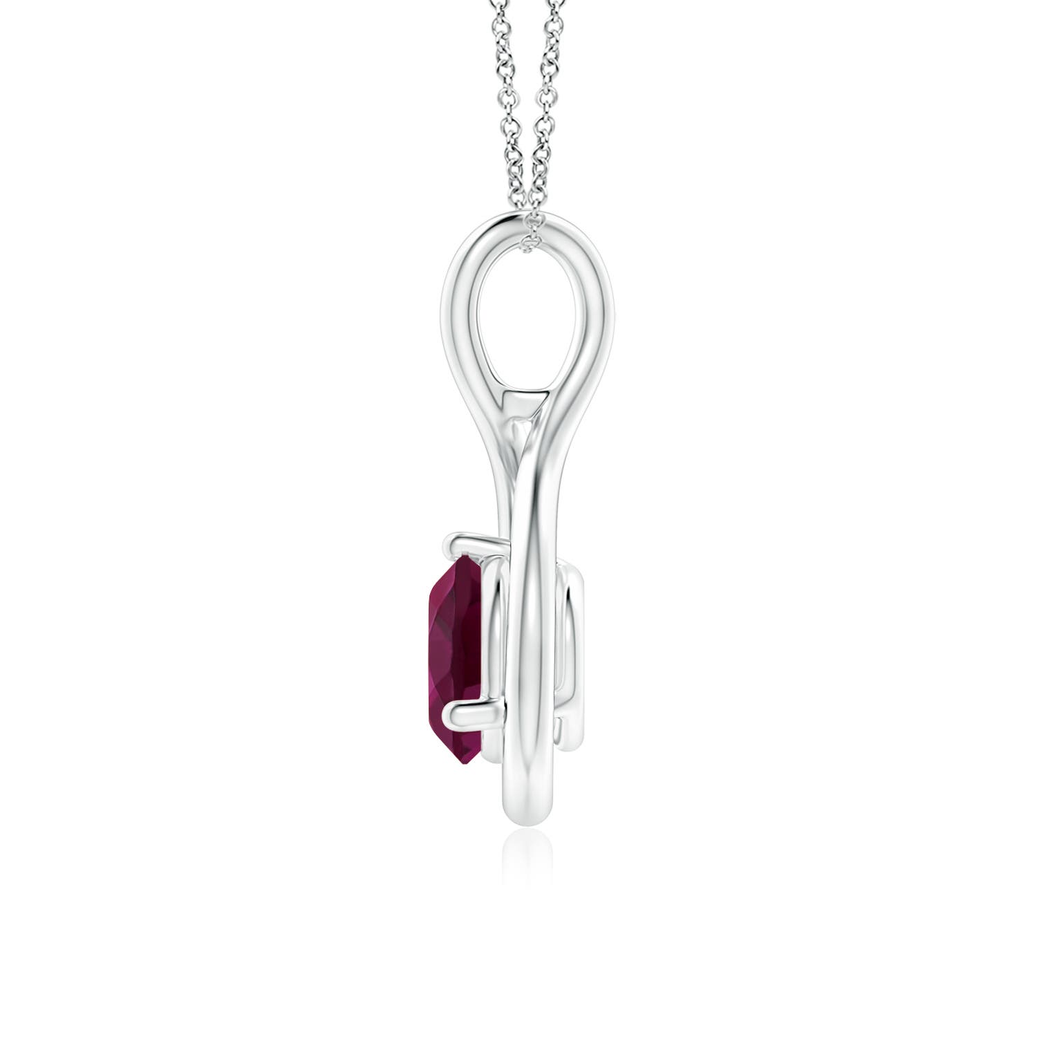 6mm AAA Solitaire Round Rhodolite Infinity Twist Pendant in White Gold