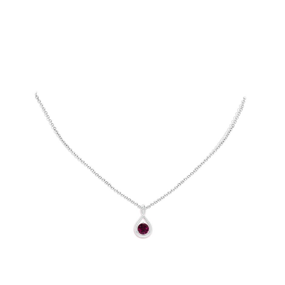 6mm AAA Solitaire Round Rhodolite Infinity Twist Pendant in White Gold pen