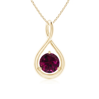 6mm AAA Solitaire Round Rhodolite Infinity Twist Pendant in Yellow Gold