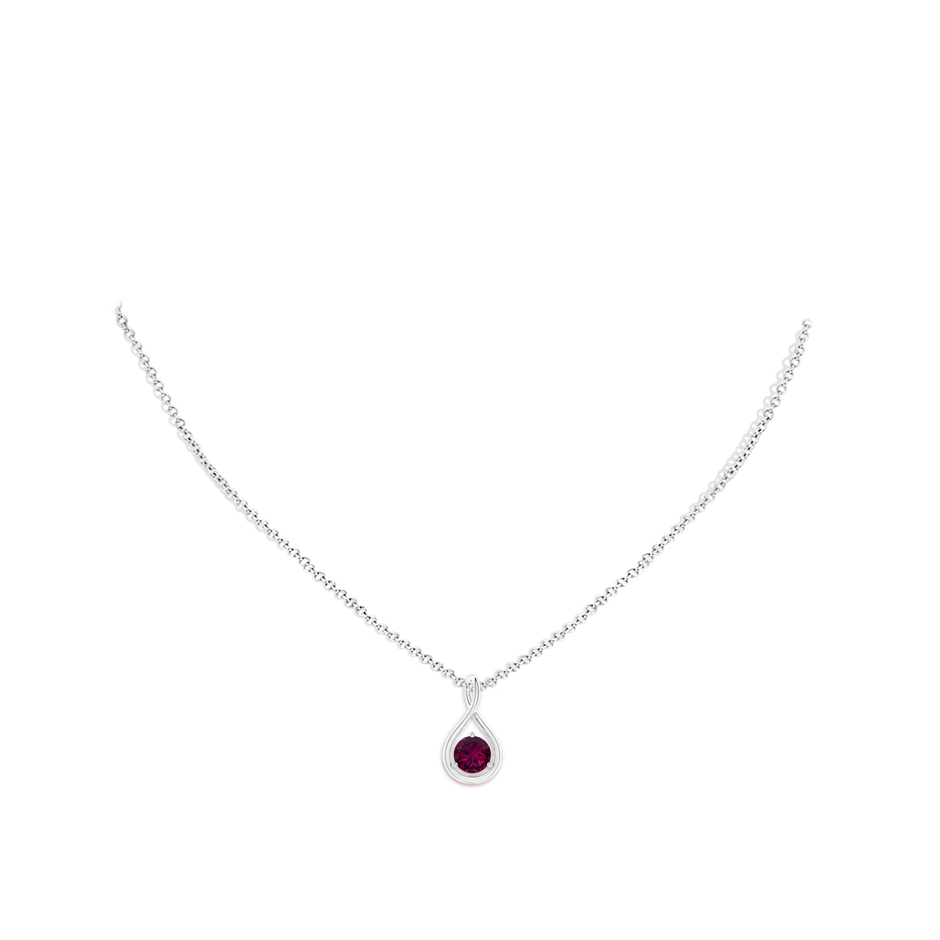 6mm AAAA Solitaire Round Rhodolite Infinity Twist Pendant in White Gold pen