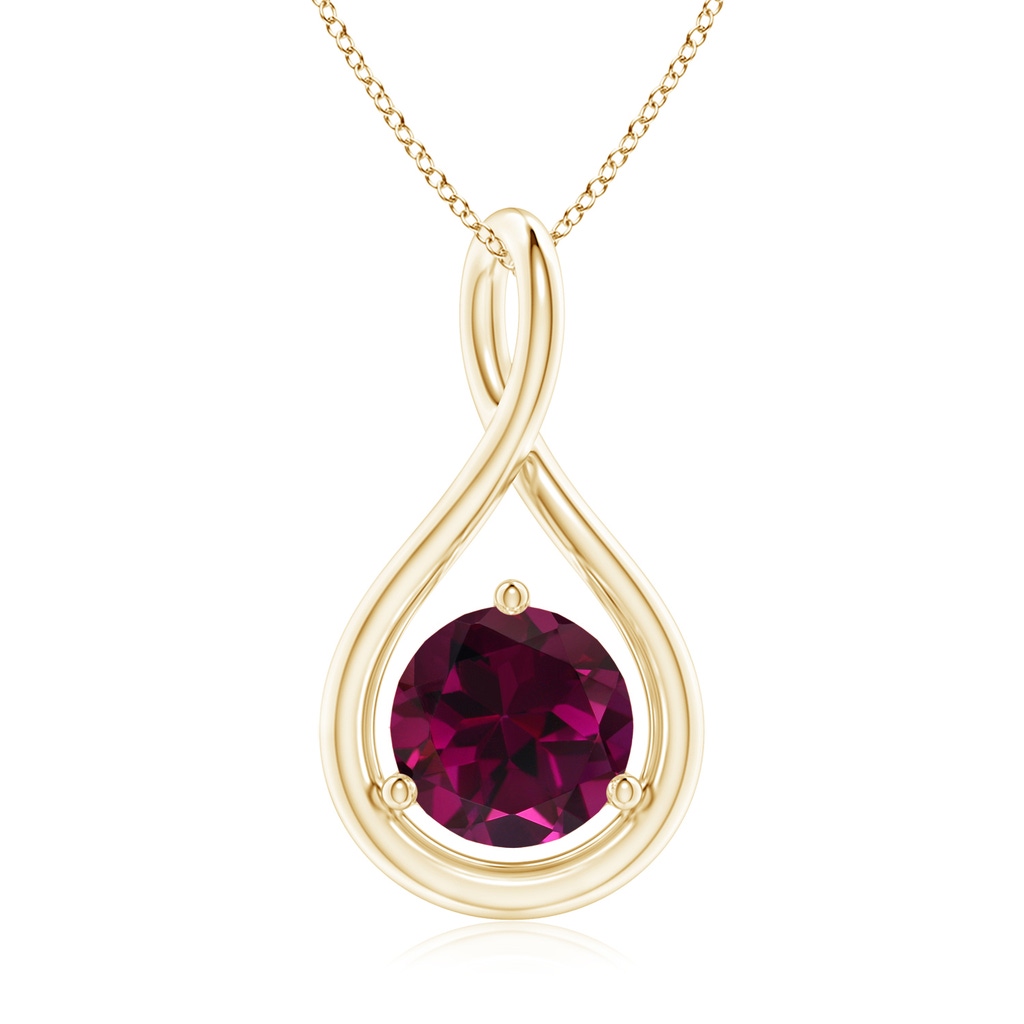 7mm AAA Solitaire Round Rhodolite Infinity Twist Pendant in Yellow Gold
