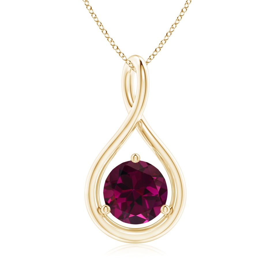 7mm AAA Solitaire Round Rhodolite Infinity Twist Pendant in Yellow Gold 