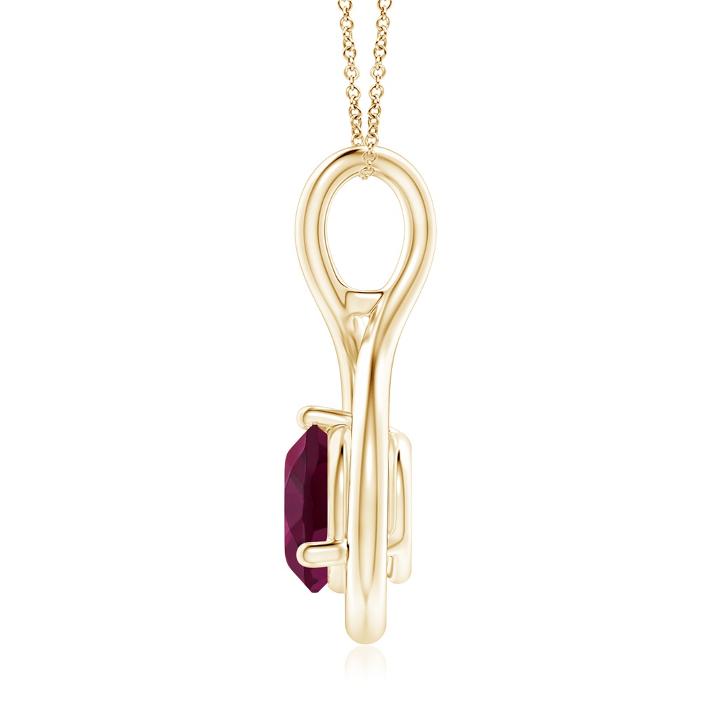 7mm AAA Solitaire Round Rhodolite Infinity Twist Pendant in Yellow Gold Side 1