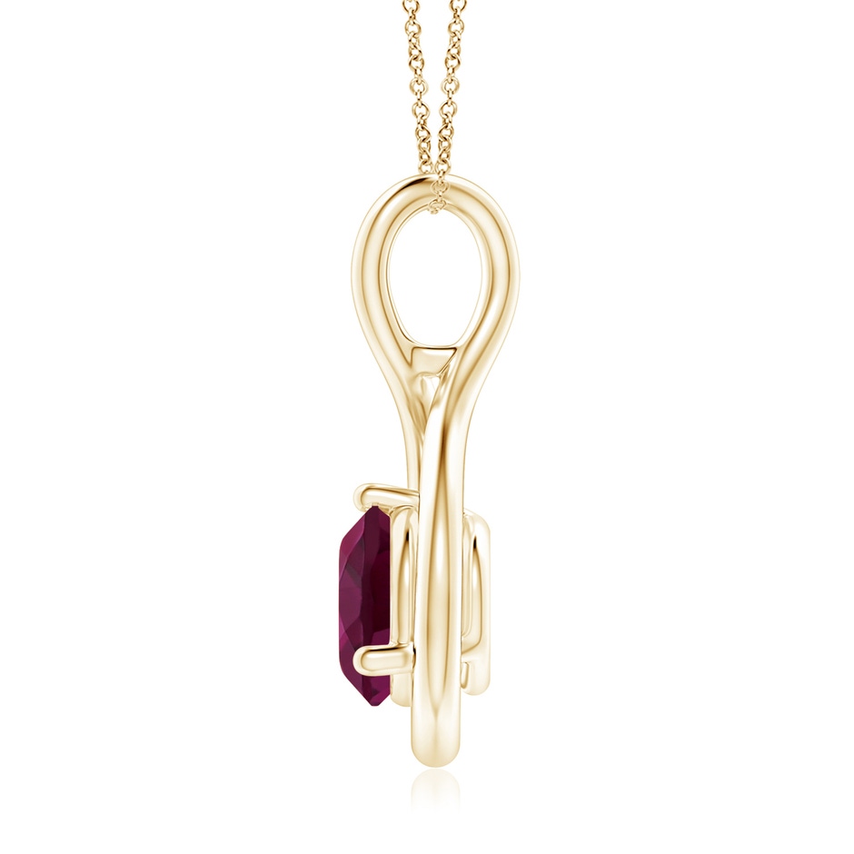 7mm AAA Solitaire Round Rhodolite Infinity Twist Pendant in Yellow Gold side 1