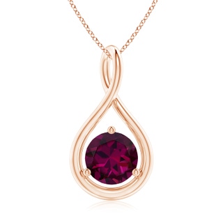7mm AAAA Solitaire Round Rhodolite Infinity Twist Pendant in 18K Rose Gold