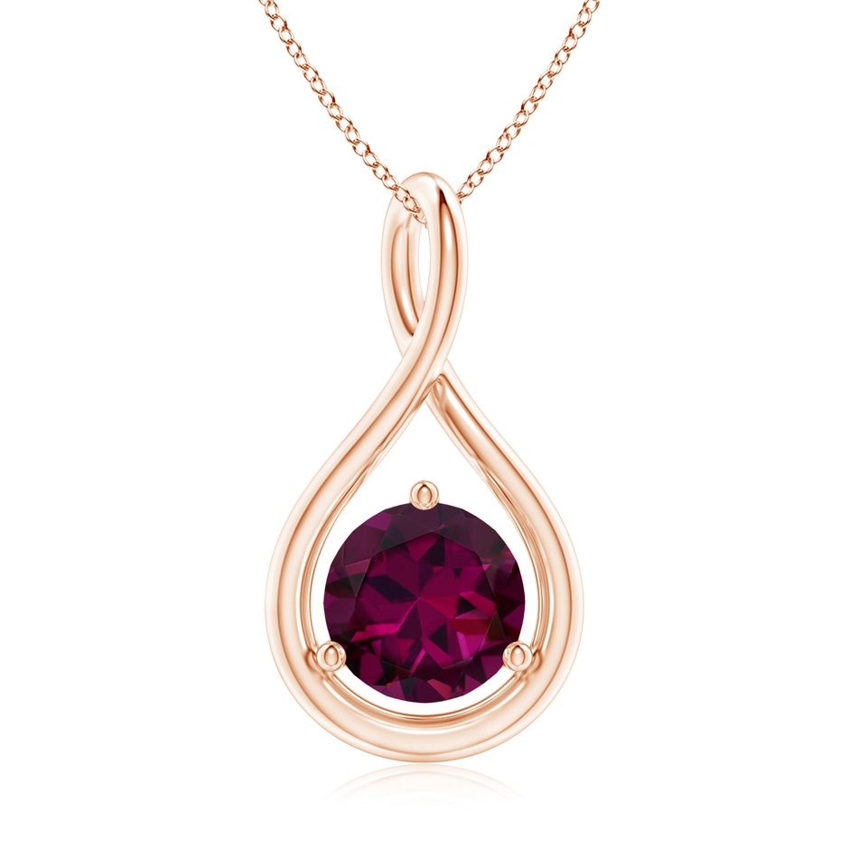 7mm AAAA Solitaire Round Rhodolite Infinity Twist Pendant in 18K Rose Gold 