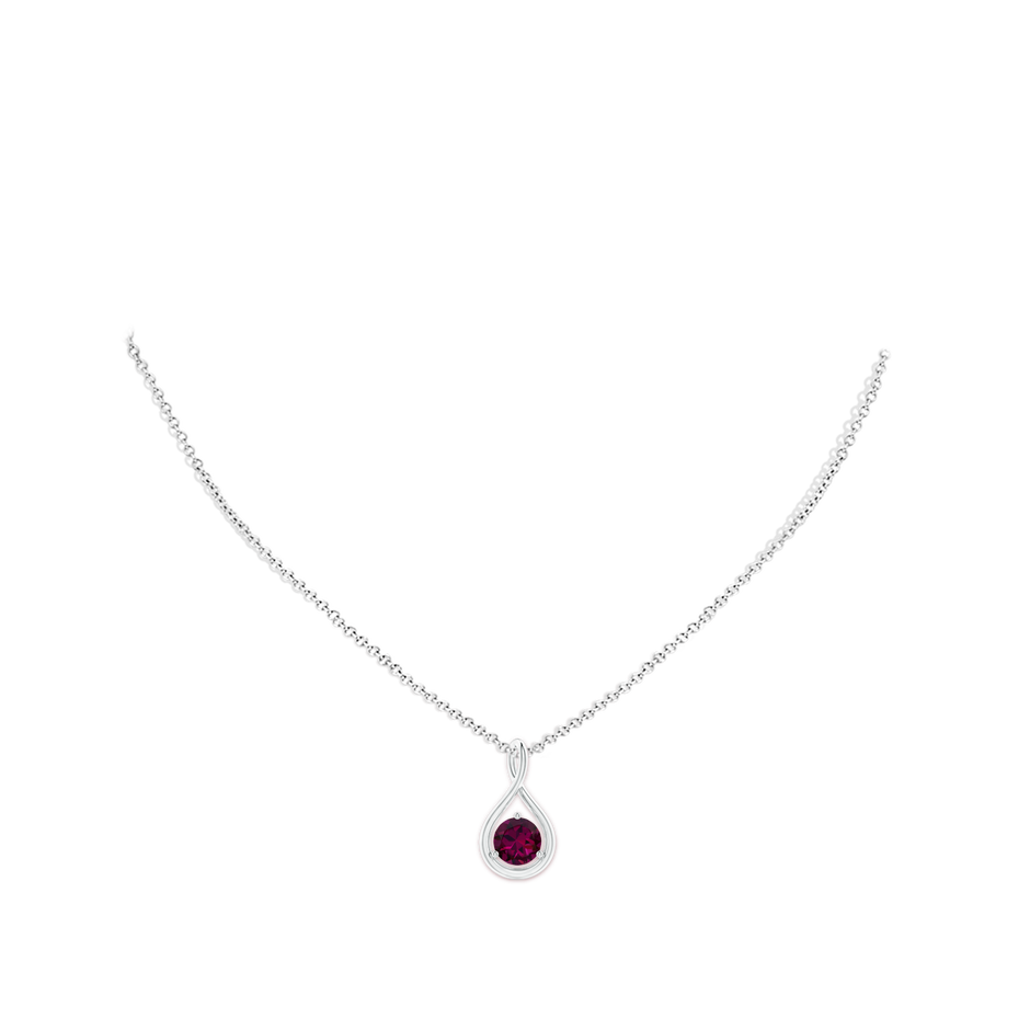 7mm AAAA Solitaire Round Rhodolite Infinity Twist Pendant in P950 Platinum pen