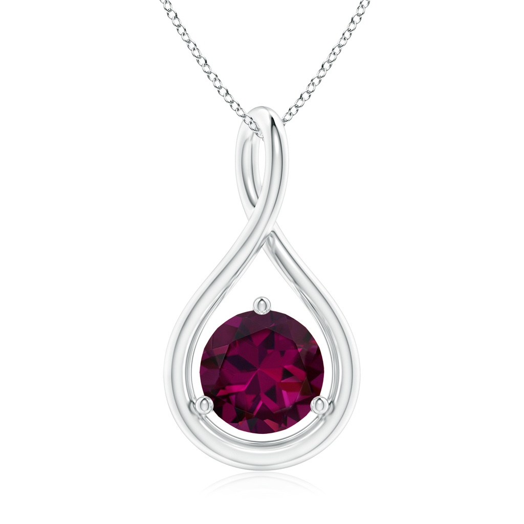 7mm AAAA Solitaire Round Rhodolite Infinity Twist Pendant in White Gold