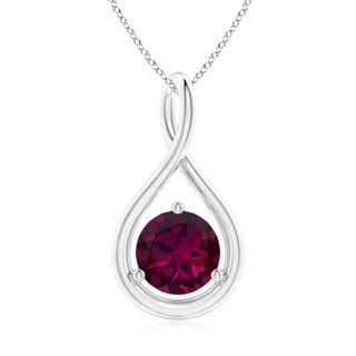 7mm AAAA Solitaire Round Rhodolite Infinity Twist Pendant in White Gold