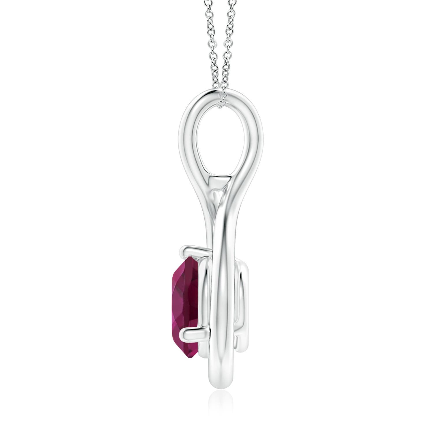 7mm AAAA Solitaire Round Rhodolite Infinity Twist Pendant in White Gold - side 3