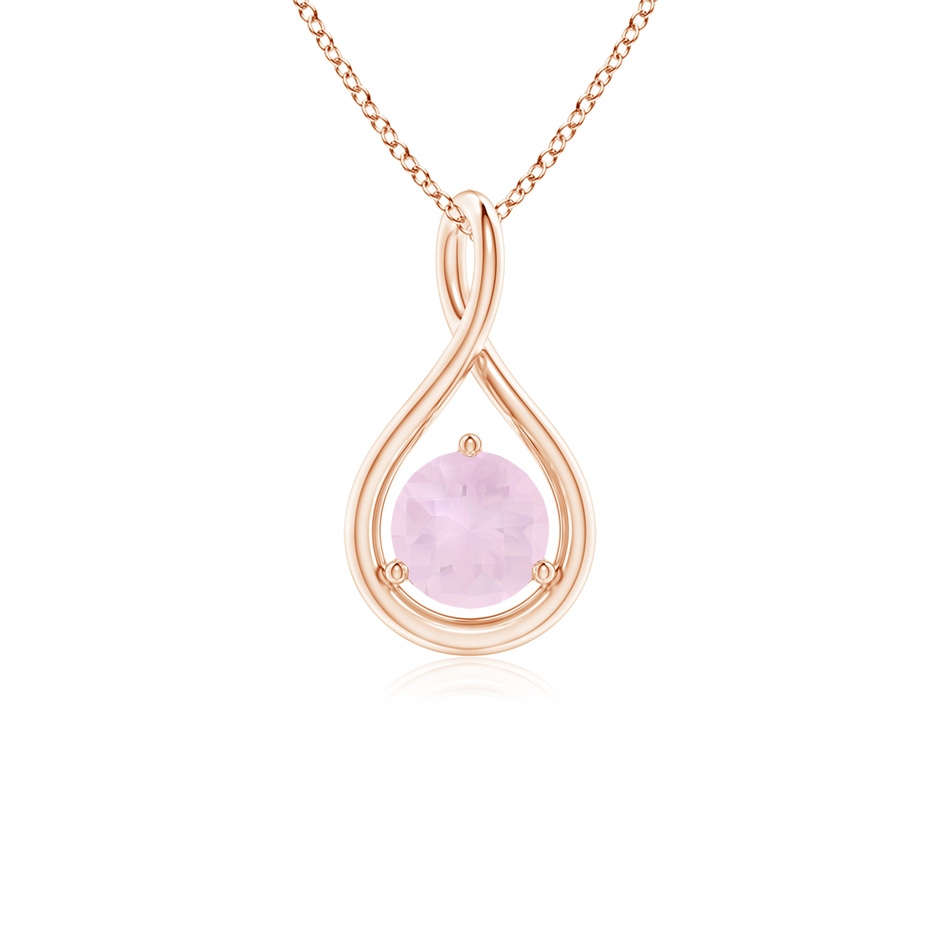 5mm AA Solitaire Round Rose Quartz Infinity Twist Pendant in Rose Gold 