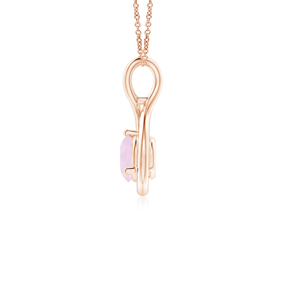 5mm AA Solitaire Round Rose Quartz Infinity Twist Pendant in Rose Gold side 1