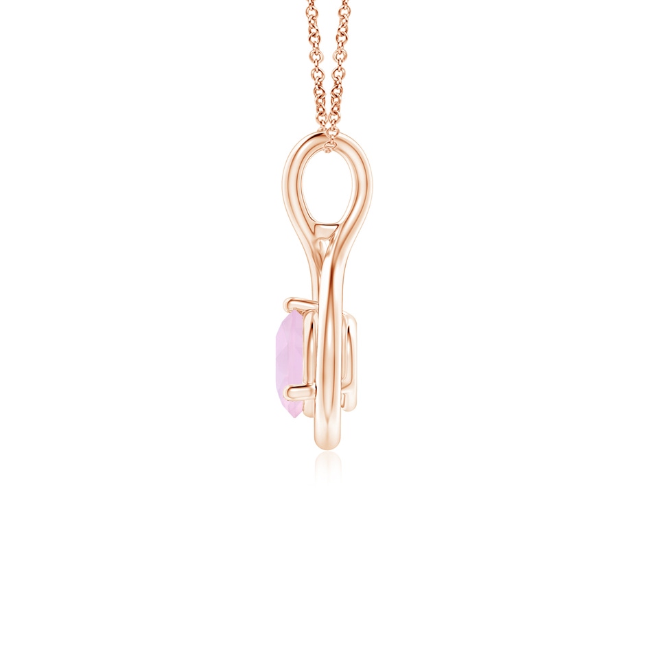 5mm AAA Solitaire Round Rose Quartz Infinity Twist Pendant in Rose Gold side 1