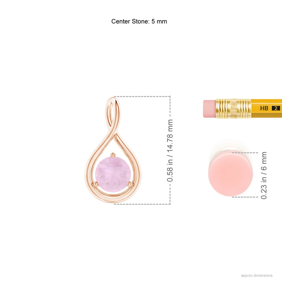 5mm AAA Solitaire Round Rose Quartz Infinity Twist Pendant in Rose Gold ruler
