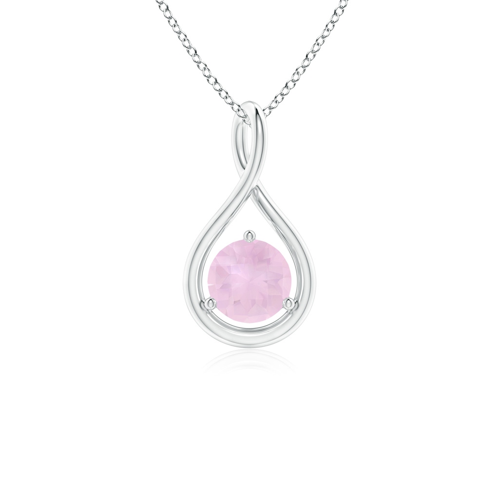 5mm AAA Solitaire Round Rose Quartz Infinity Twist Pendant in White Gold