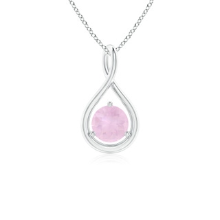 5mm AAA Solitaire Round Rose Quartz Infinity Twist Pendant in White Gold