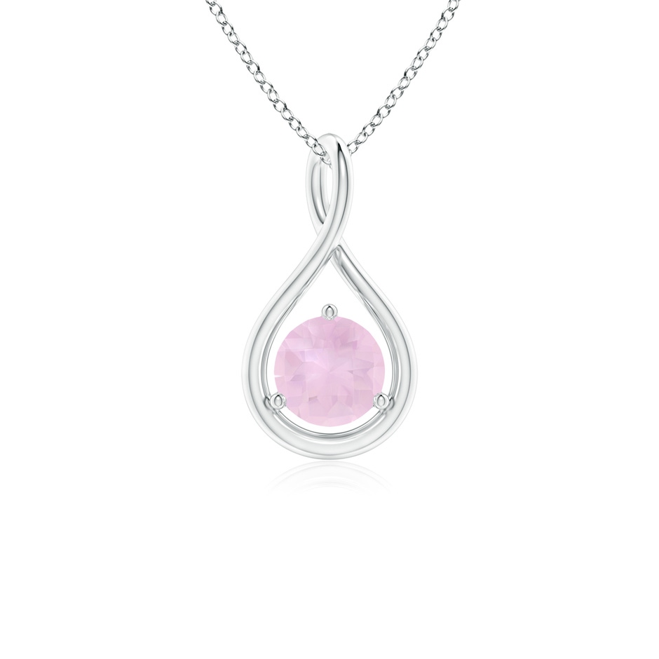 5mm AAA Solitaire Round Rose Quartz Infinity Twist Pendant in White Gold 