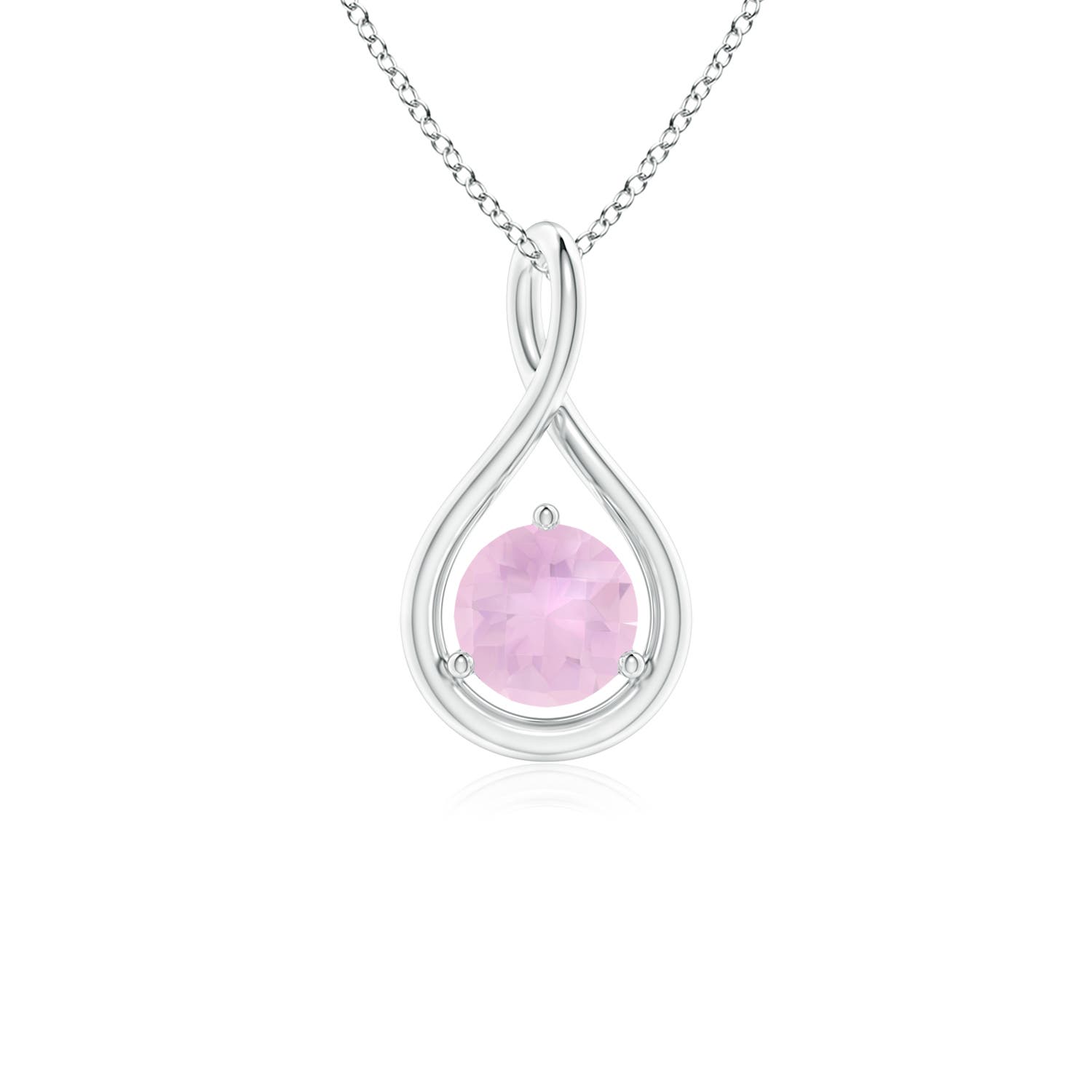 5mm AAAA Solitaire Round Rose Quartz Infinity Twist Pendant in P950 Platinum