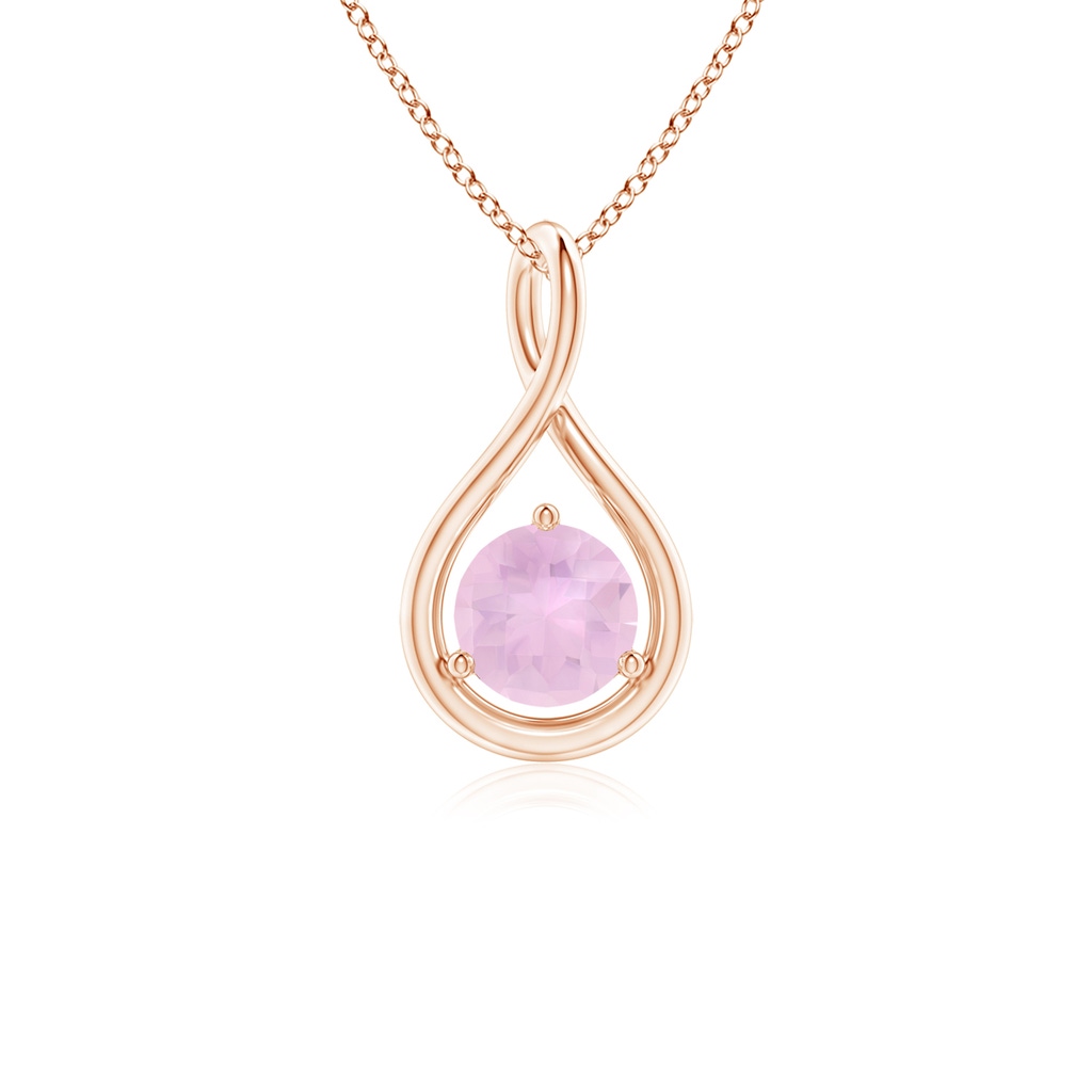 5mm AAAA Solitaire Round Rose Quartz Infinity Twist Pendant in Rose Gold