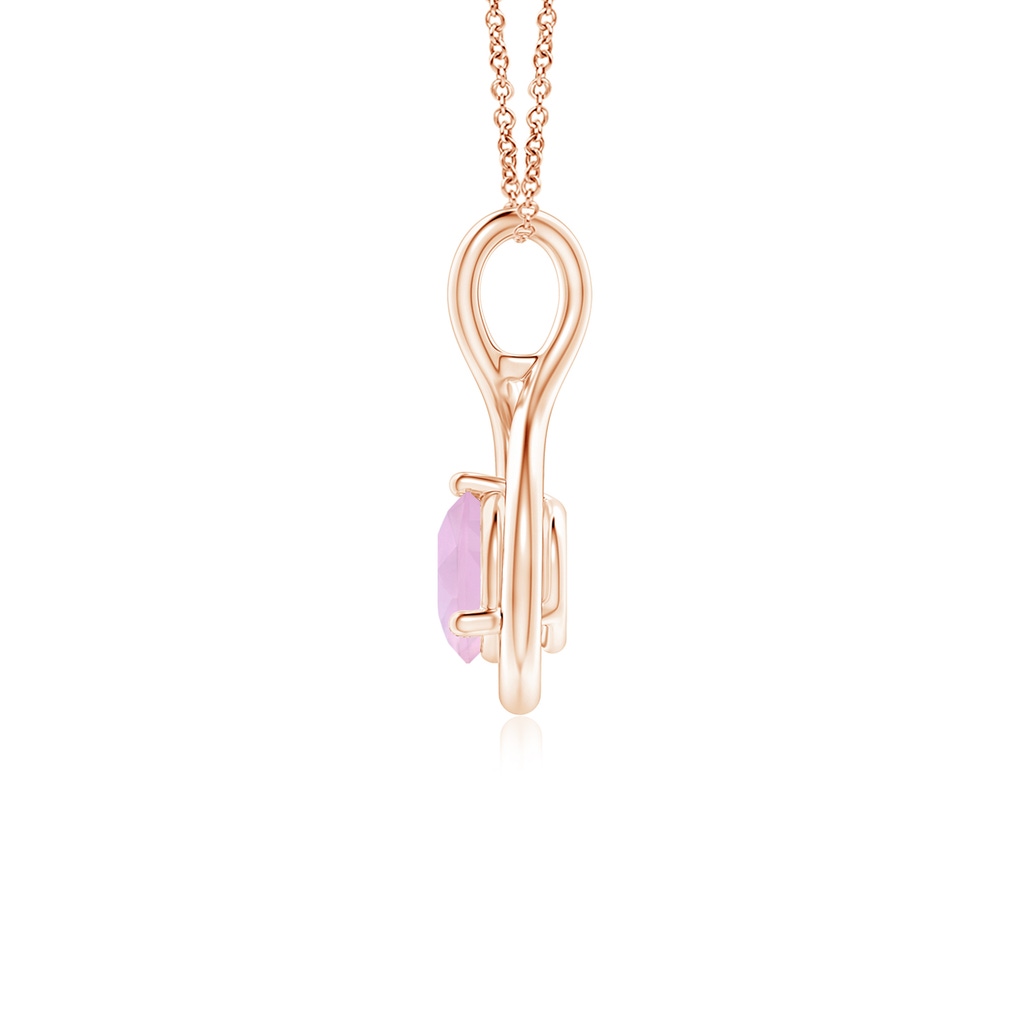 5mm AAAA Solitaire Round Rose Quartz Infinity Twist Pendant in Rose Gold - side 1