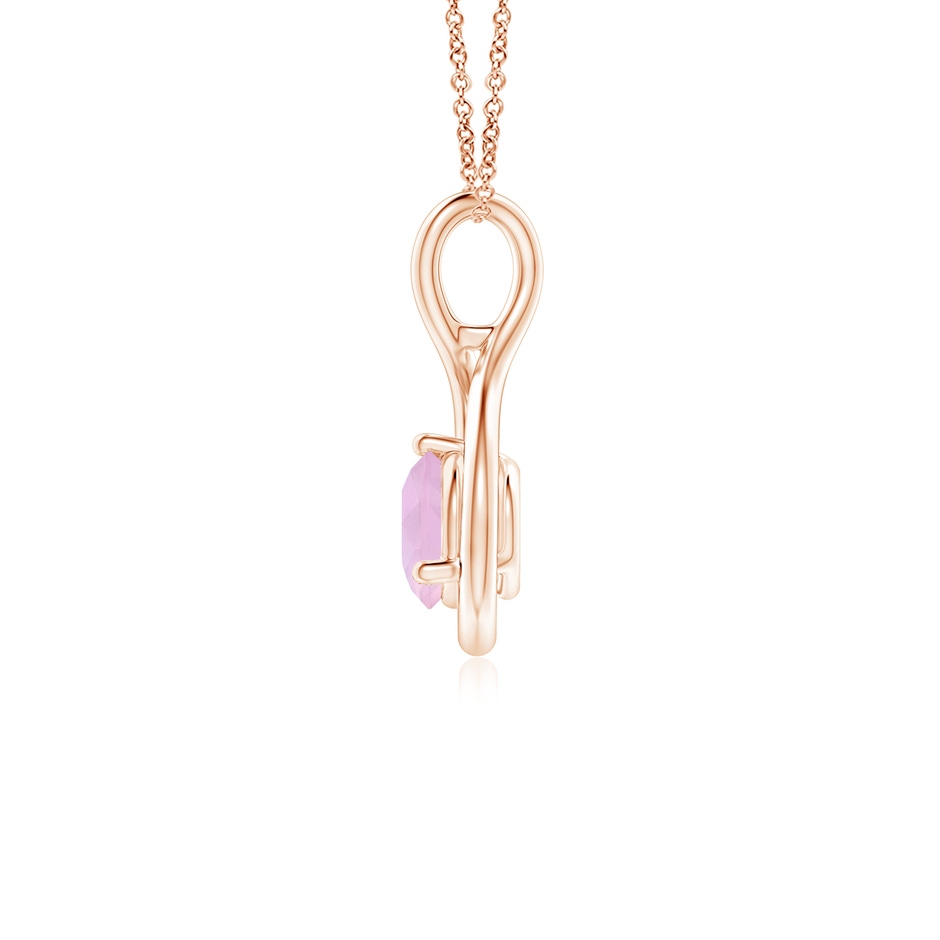 5mm AAAA Solitaire Round Rose Quartz Infinity Twist Pendant in Rose Gold side 1