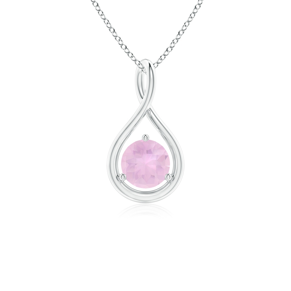 5mm AAAA Solitaire Round Rose Quartz Infinity Twist Pendant in S999 Silver