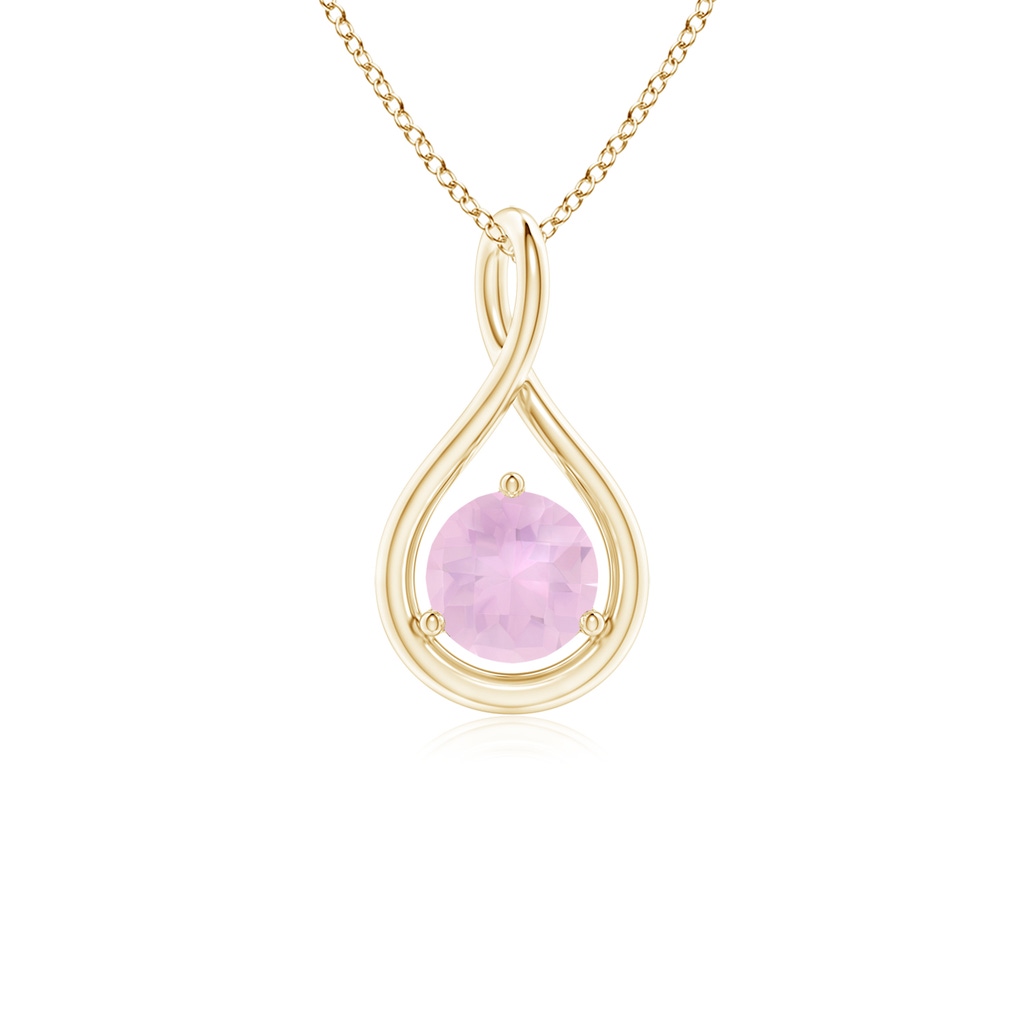 5mm AAAA Solitaire Round Rose Quartz Infinity Twist Pendant in Yellow Gold