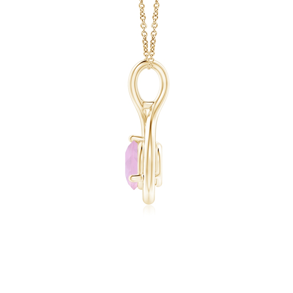 5mm AAAA Solitaire Round Rose Quartz Infinity Twist Pendant in Yellow Gold - side 1