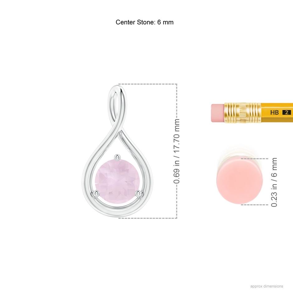 6mm A Solitaire Round Rose Quartz Infinity Twist Pendant in P950 Platinum ruler
