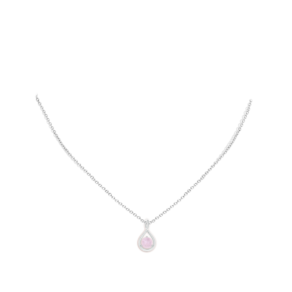 6mm A Solitaire Round Rose Quartz Infinity Twist Pendant in P950 Platinum body-neck