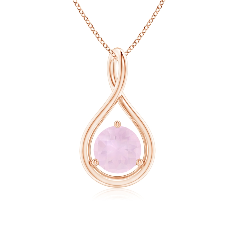 6mm AA Solitaire Round Rose Quartz Infinity Twist Pendant in Rose Gold 