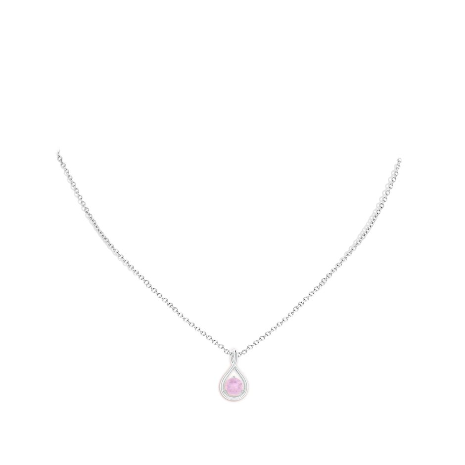 6mm AAAA Solitaire Round Rose Quartz Infinity Twist Pendant in P950 Platinum body-neck