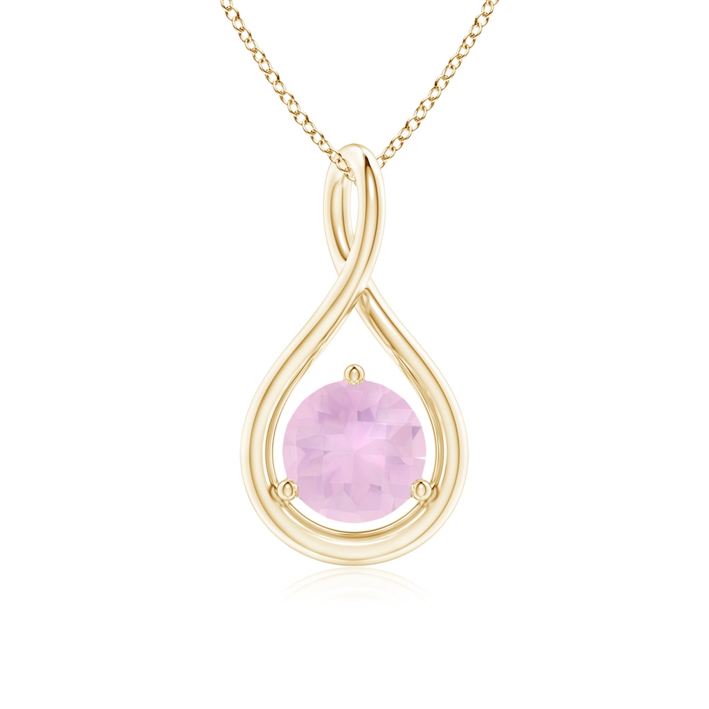 6mm AAAA Solitaire Round Rose Quartz Infinity Twist Pendant in Yellow Gold