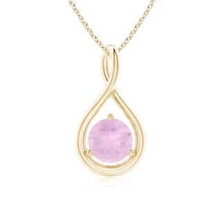 6mm AAAA Solitaire Round Rose Quartz Infinity Twist Pendant in Yellow Gold