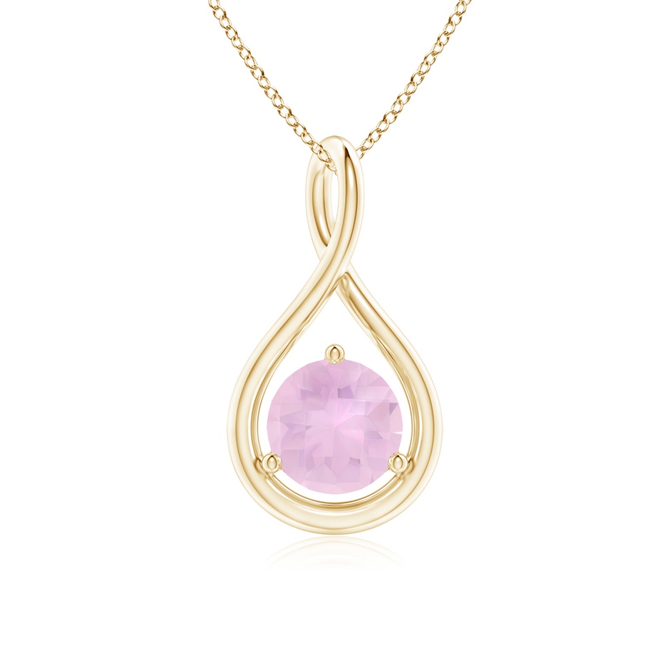 6mm AAAA Solitaire Round Rose Quartz Infinity Twist Pendant in Yellow Gold 