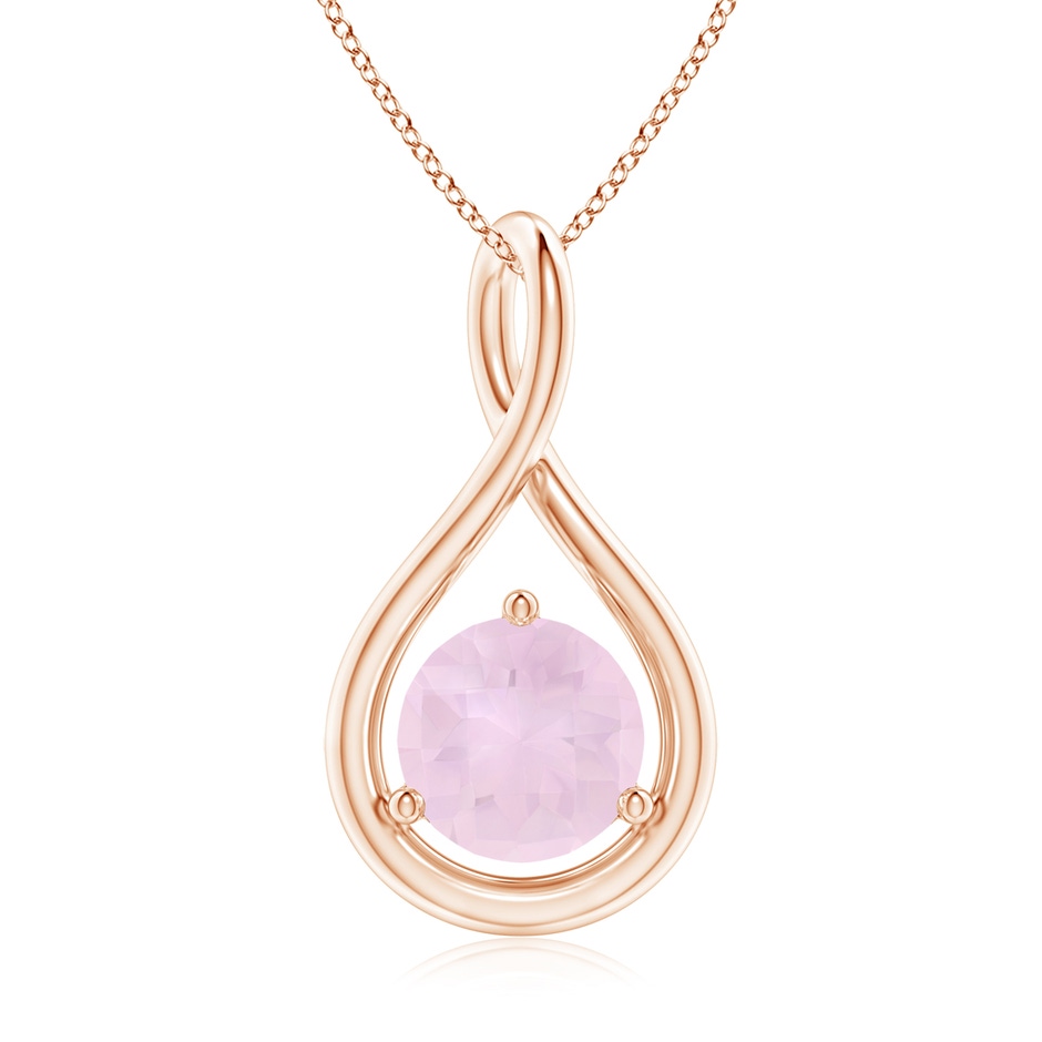 7mm AA Solitaire Round Rose Quartz Infinity Twist Pendant in Rose Gold 