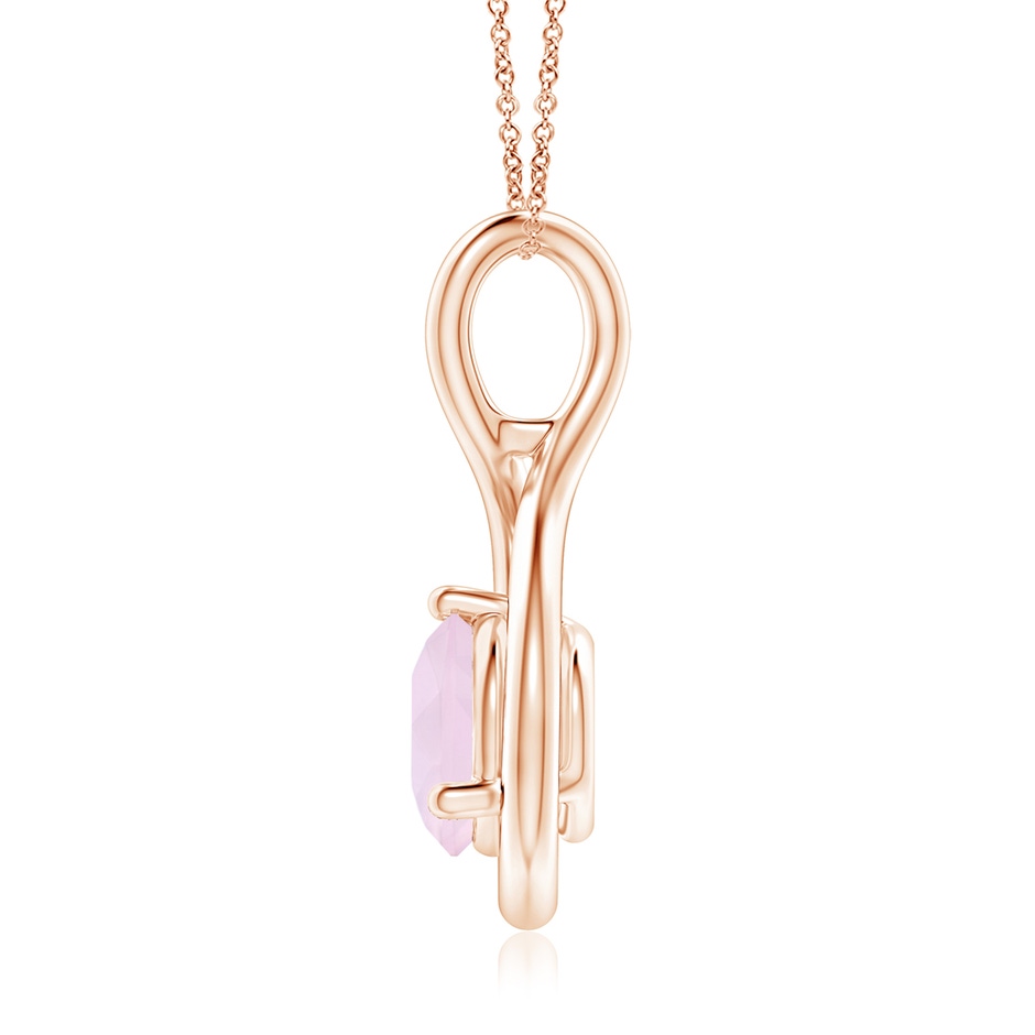 7mm AA Solitaire Round Rose Quartz Infinity Twist Pendant in Rose Gold side 1