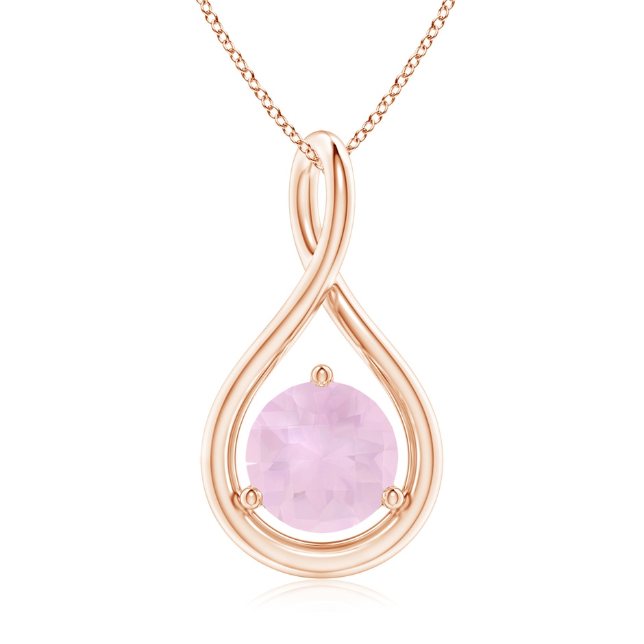 7mm AAA Solitaire Round Rose Quartz Infinity Twist Pendant in Rose Gold 