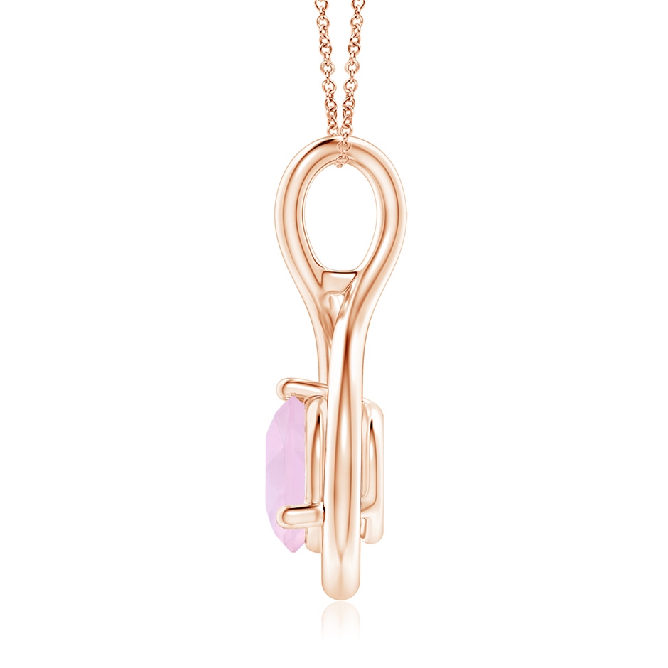 7mm AAA Solitaire Round Rose Quartz Infinity Twist Pendant in Rose Gold side 1