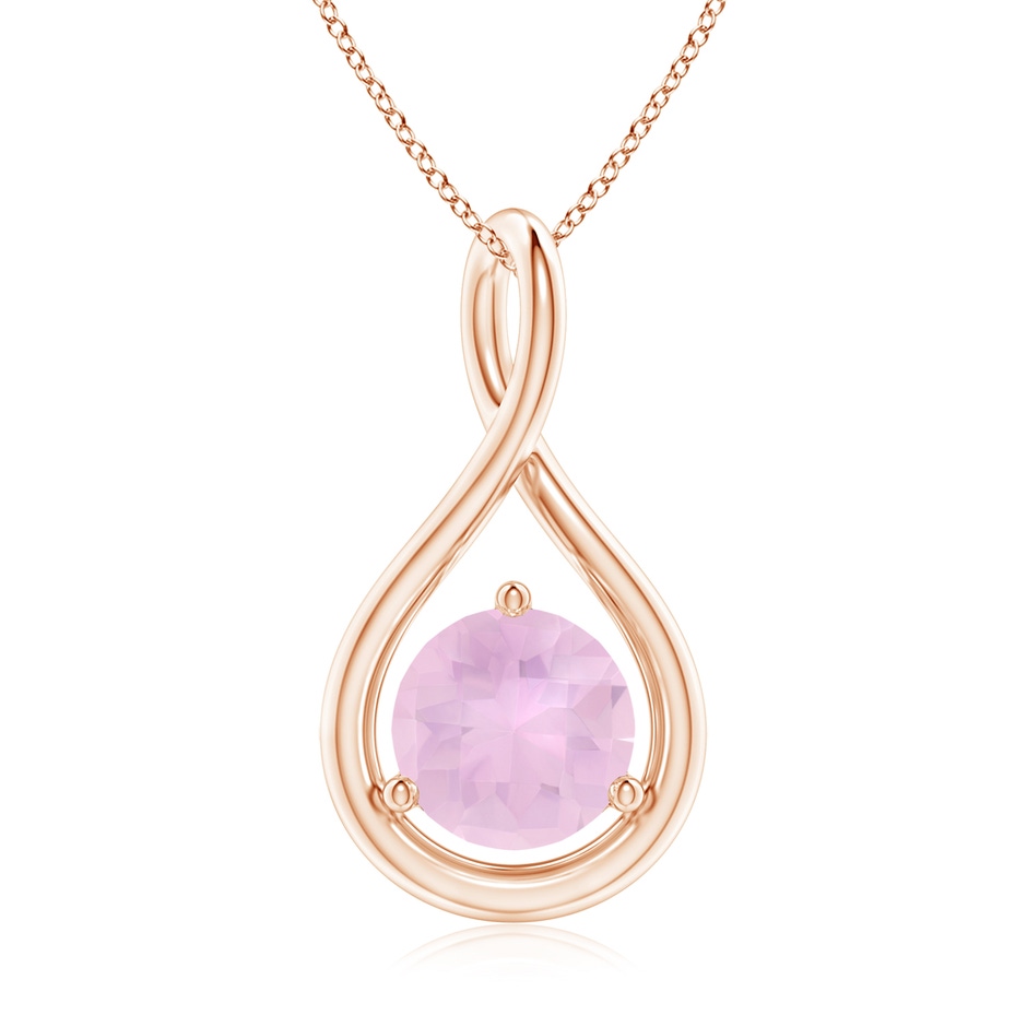 7mm AAAA Solitaire Round Rose Quartz Infinity Twist Pendant in Rose Gold 
