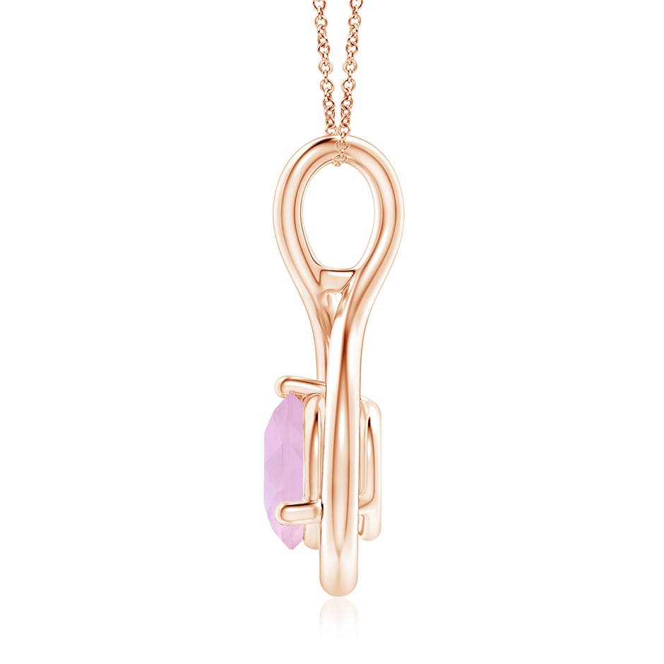 7mm AAAA Solitaire Round Rose Quartz Infinity Twist Pendant in Rose Gold side 1