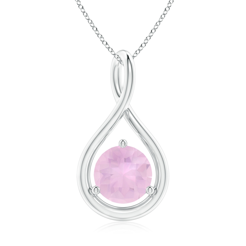 7mm AAAA Solitaire Round Rose Quartz Infinity Twist Pendant in White Gold