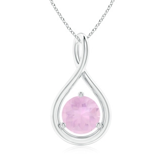 7mm AAAA Solitaire Round Rose Quartz Infinity Twist Pendant in White Gold