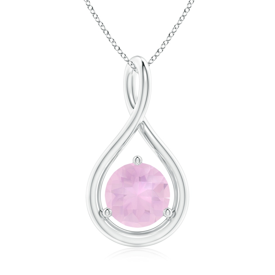 7mm AAAA Solitaire Round Rose Quartz Infinity Twist Pendant in White Gold 