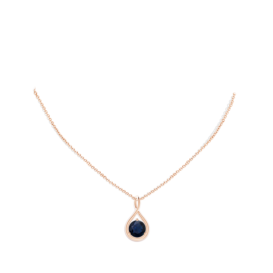 10mm A Solitaire Round Sapphire Infinity Twist Pendant in 18K Rose Gold pen