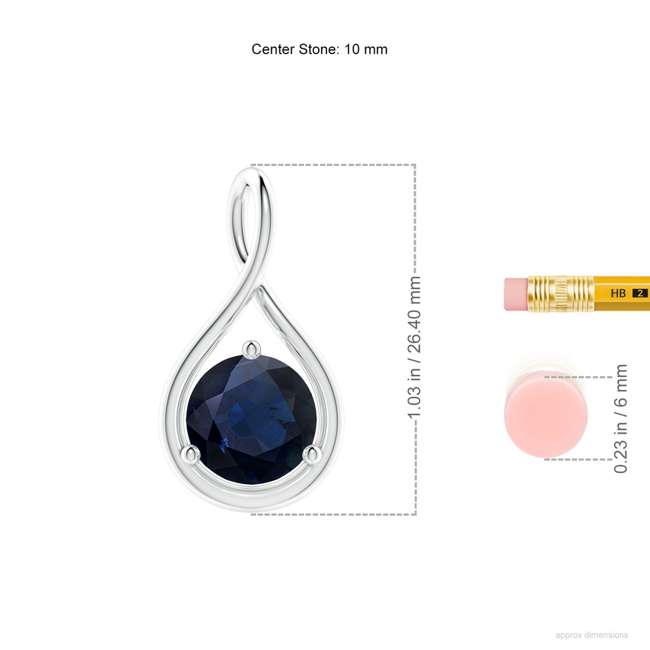 10mm A Solitaire Round Sapphire Infinity Twist Pendant in P950 Platinum ruler