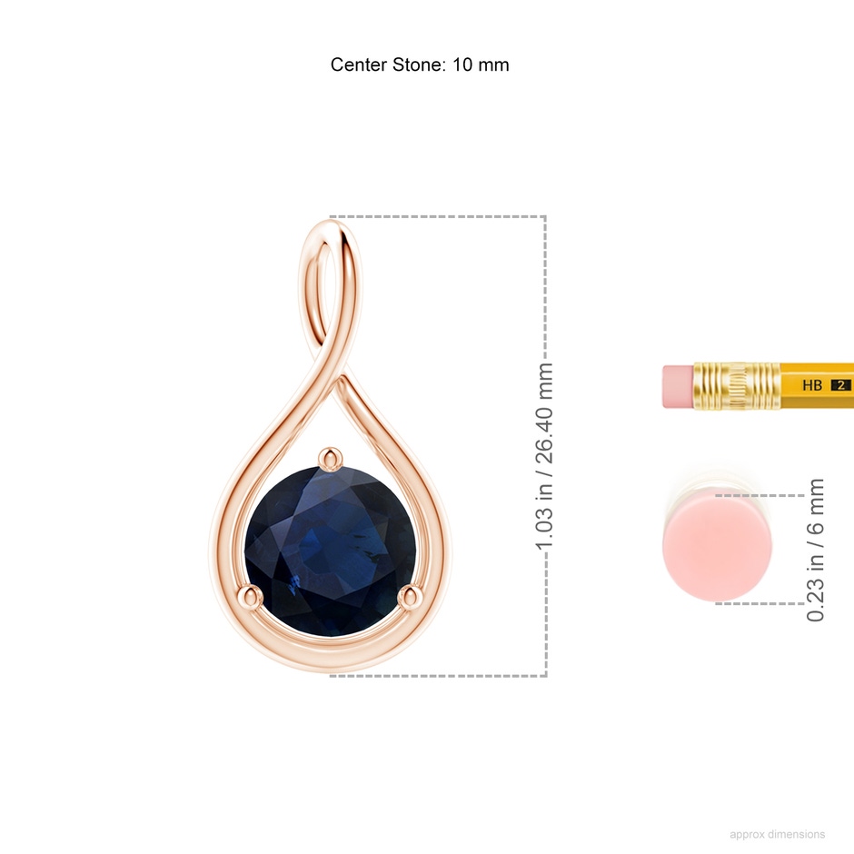 10mm A Solitaire Round Sapphire Infinity Twist Pendant in Rose Gold ruler