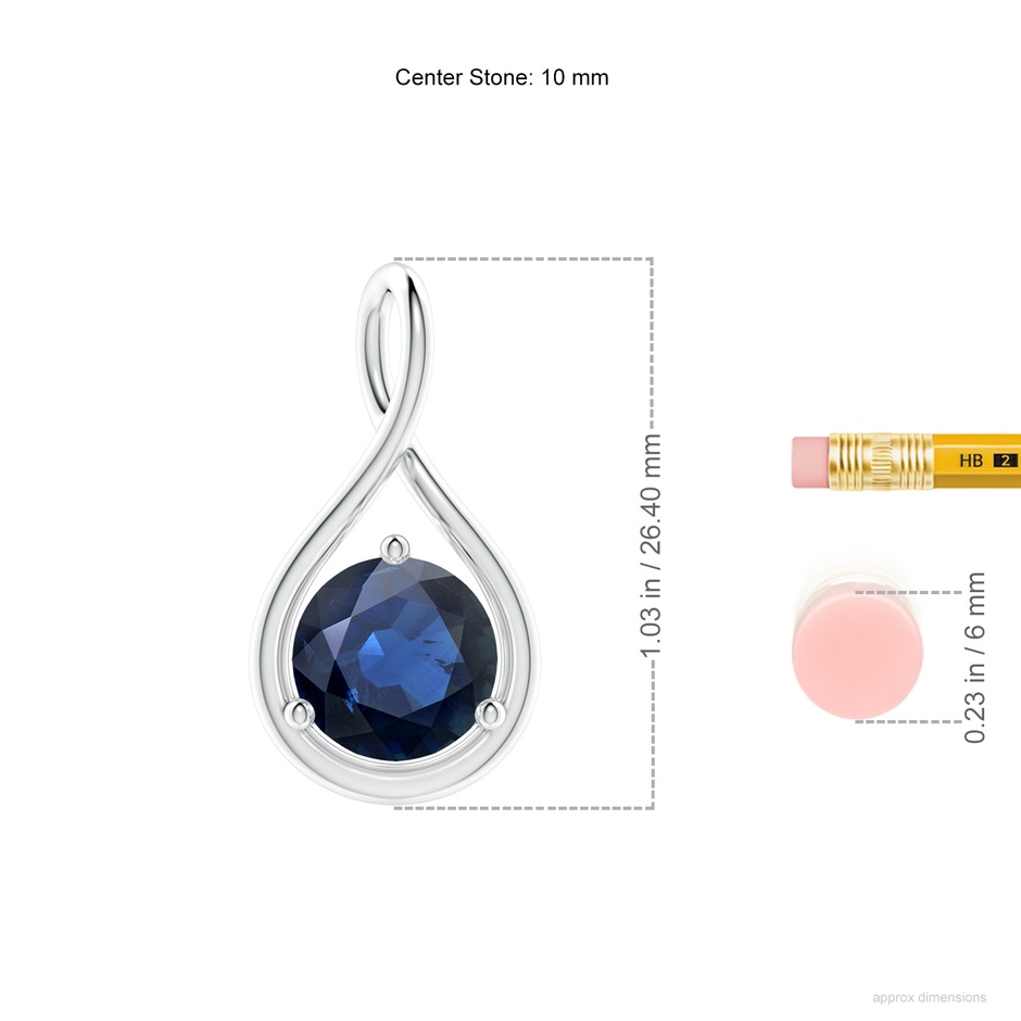10mm AA Solitaire Round Sapphire Infinity Twist Pendant in P950 Platinum ruler