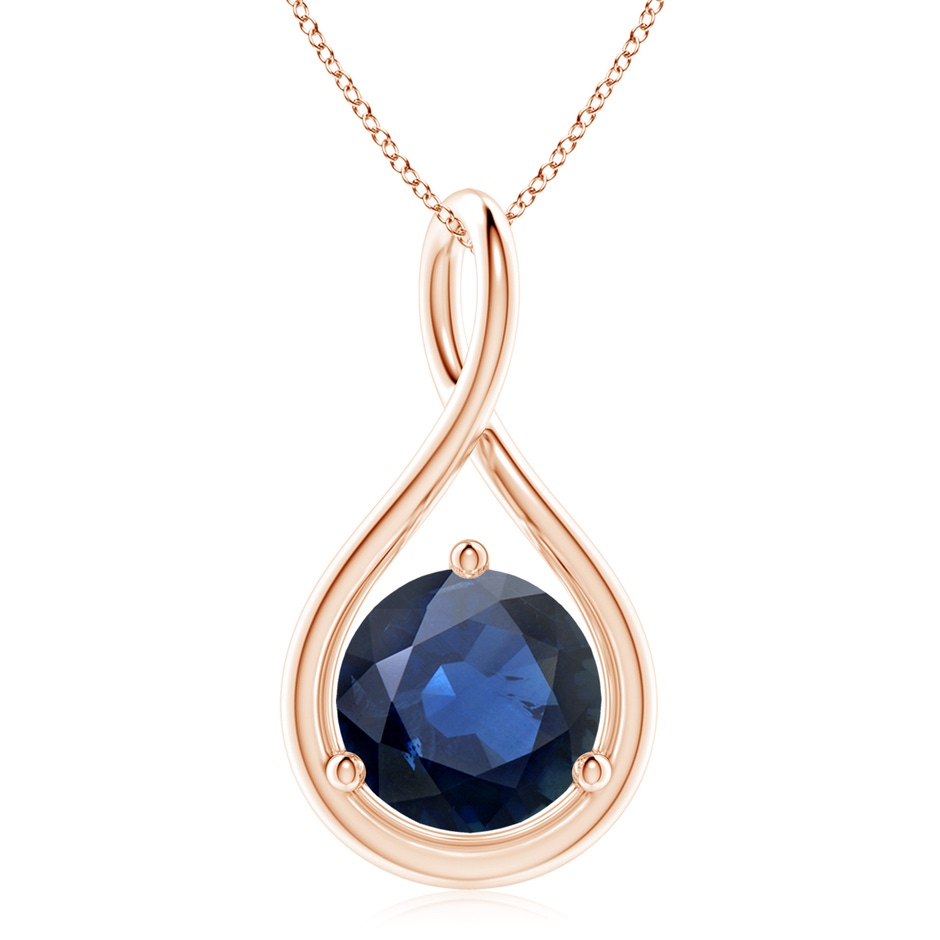 10mm AA Solitaire Round Sapphire Infinity Twist Pendant in Rose Gold 