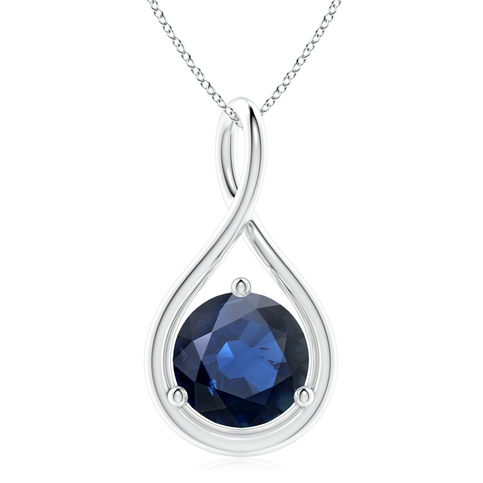 10mm AA Solitaire Round Sapphire Infinity Twist Pendant in White Gold 